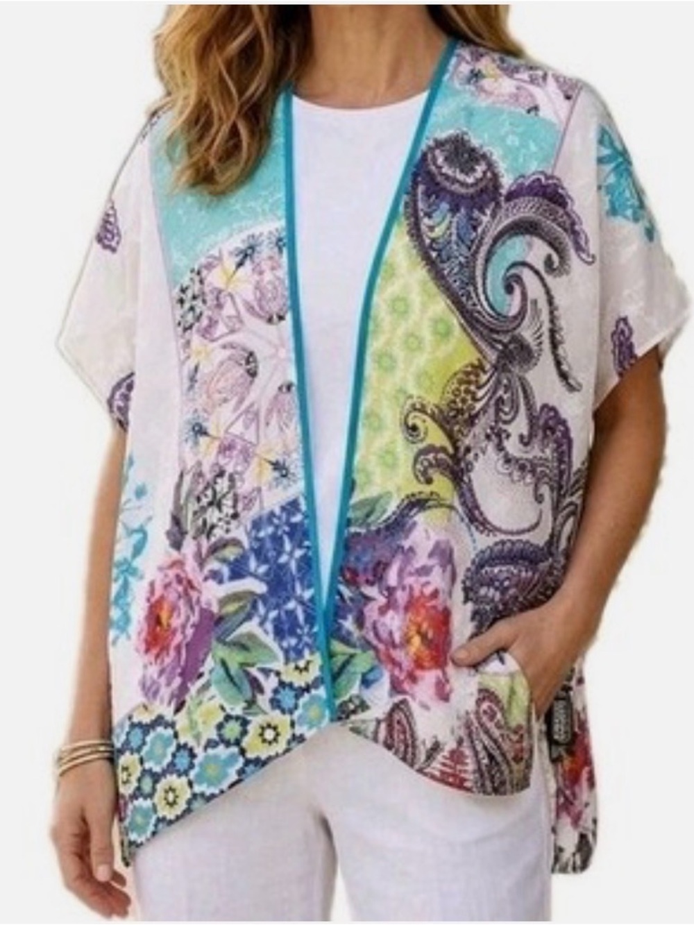 Chico’s Sheer Floral Paisley Kimono Cover Up Cardigan S/M